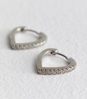 New Look Silver Cubic Zirconia Heart Huggie Hoop Earrings